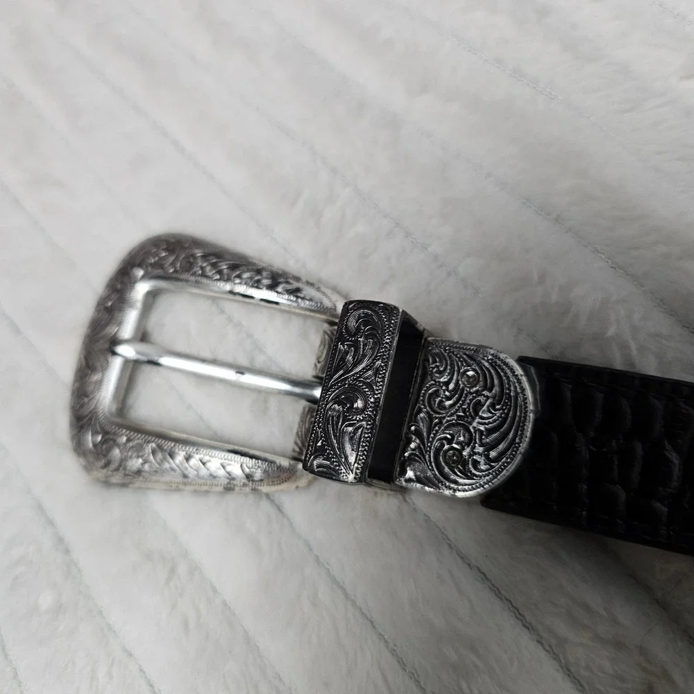 Western Leather Belt 32 Brown Croc Embossed Silver Buckle Cowboy Cowgirl Rodeo - Picture 10 of 15